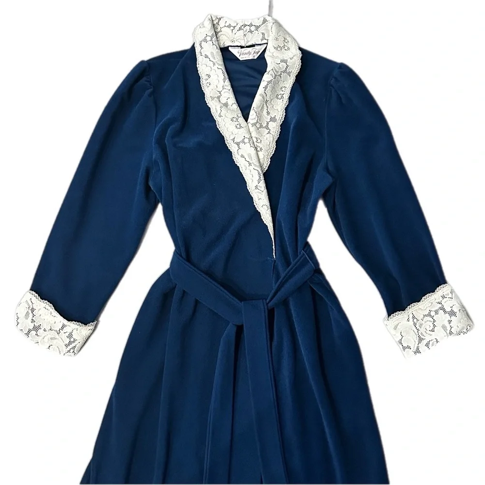 Vintage Vanity Fair Plush Poly Robe with Lace Trim | Made in USA | Size Small